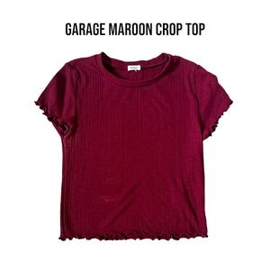 Garage Marion/Burgundy Cropped Top With Ruffled Edges
